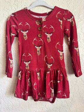 NWT Posh Peanut Dash Long Sleeve Henley Twirl Skirt Bodysuit, Red Deer